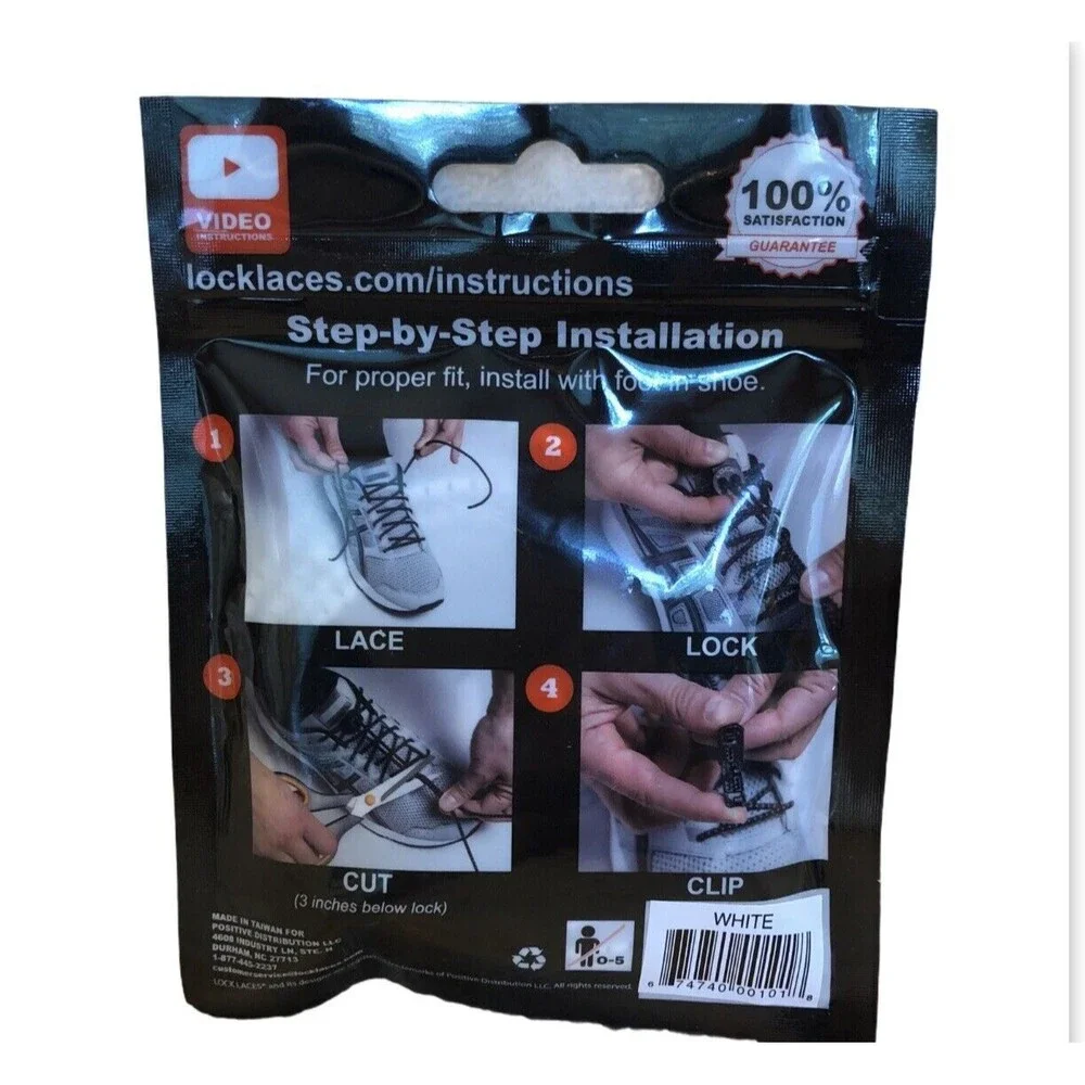 The Original Lock Laces-Elastic NO-TIE LACES-White NIP‎ - Picture 2 of 2